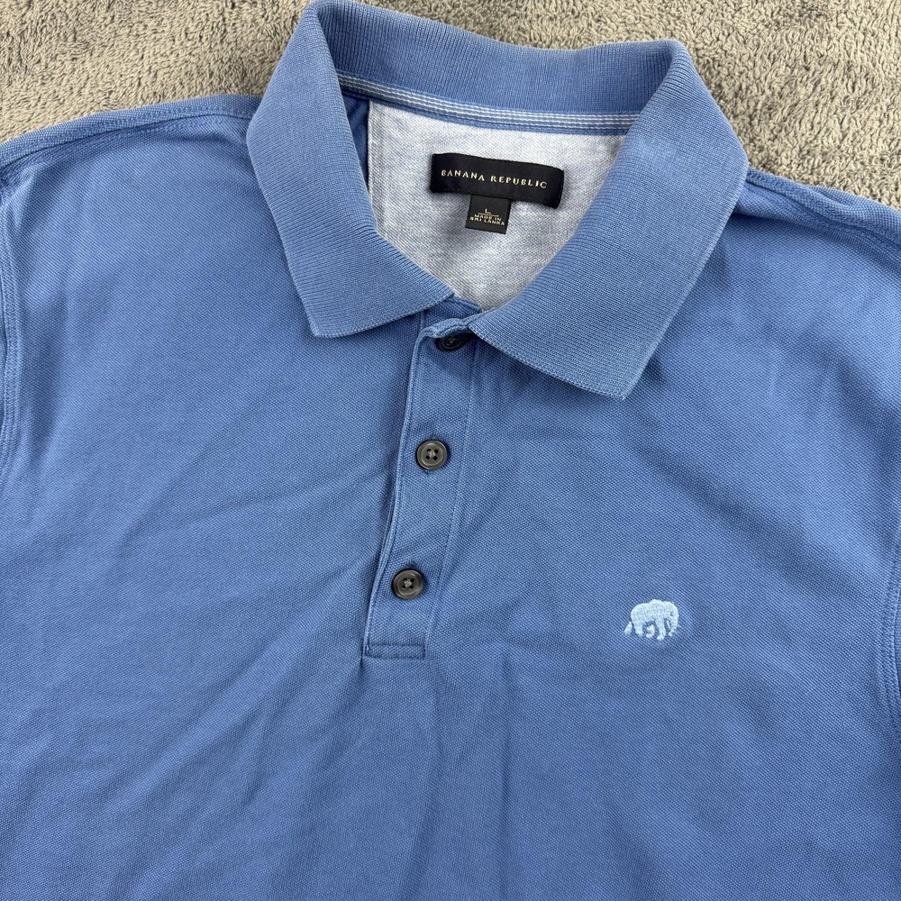 Banana Republic Polo Shirt Mens Large Blue Stretch Pique Elephant‎ Logo